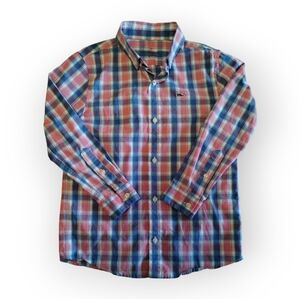 VINEYARD VINES Boys Whale Shirt Button Down  Classic Fit Check Poplin Shirt Sz 7